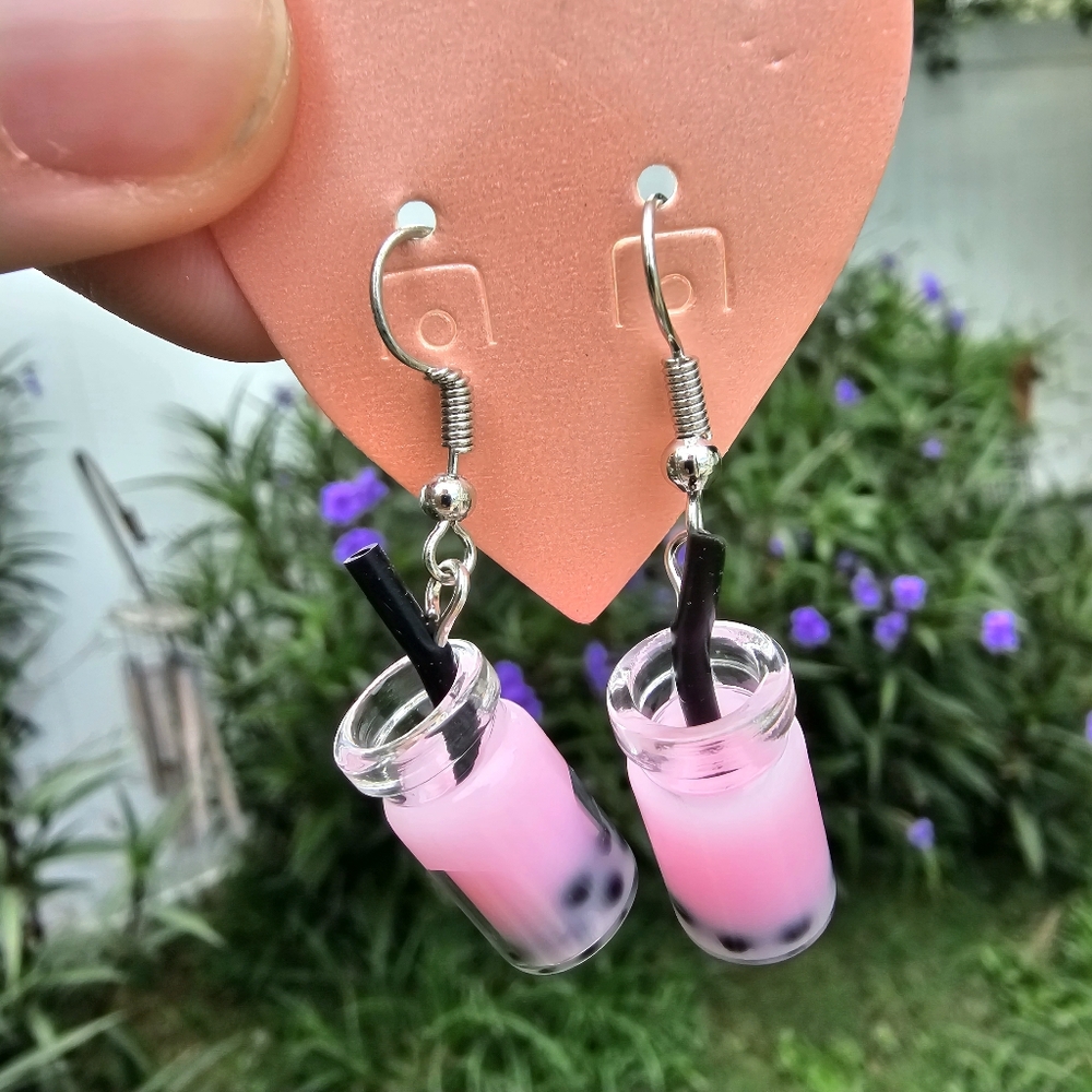 Bobba Rosehip Milk Tea Dangle Earrings - Picture 2 of 6
